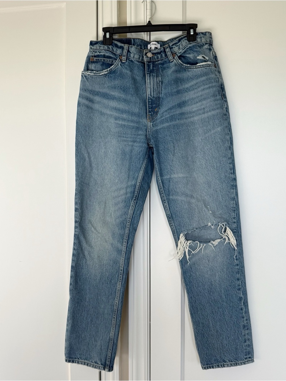 RE/DONE 70s Straight Leg Distressed Blue Jeans